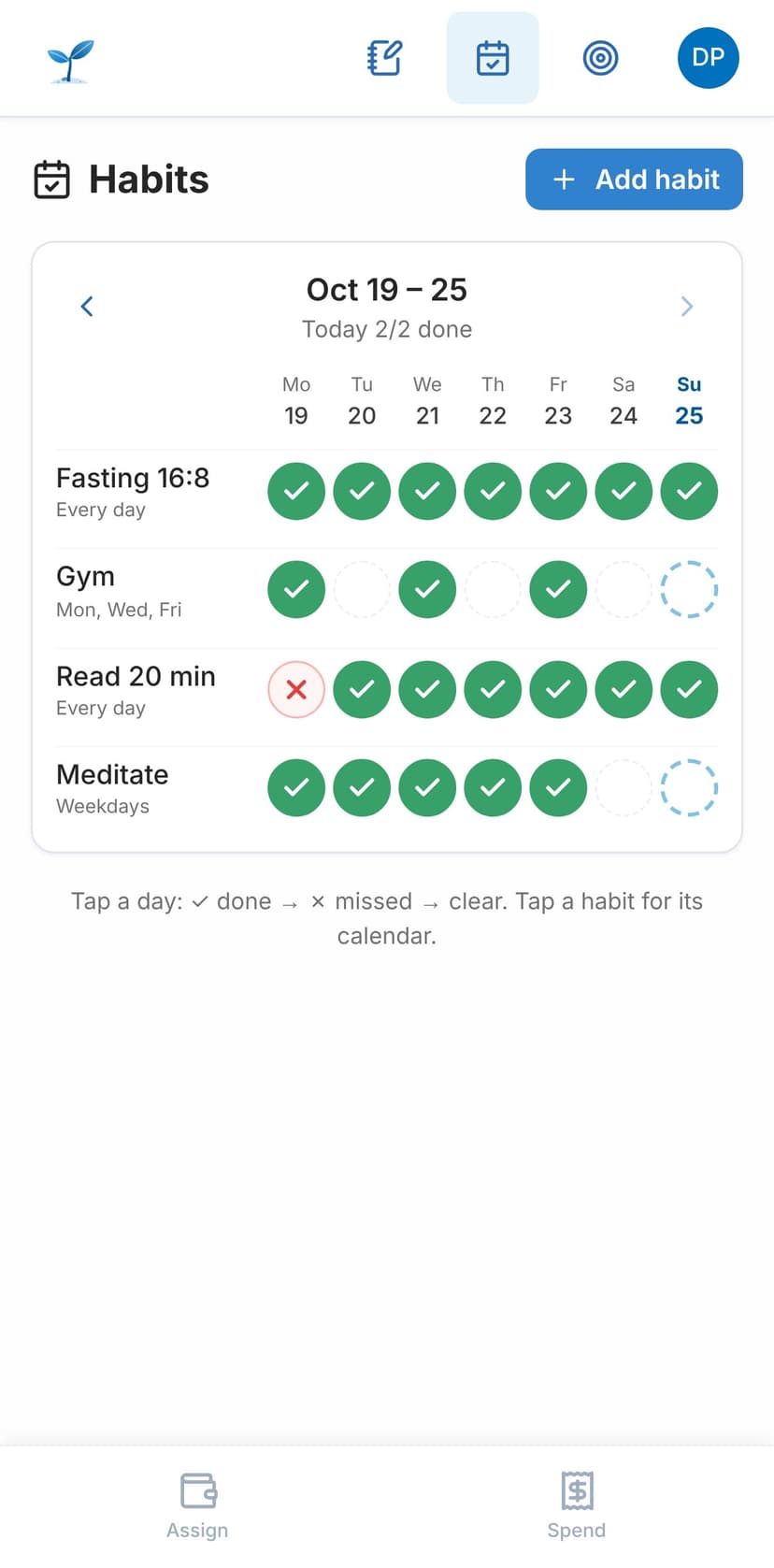 Abundant Living app: tick off your habits every day